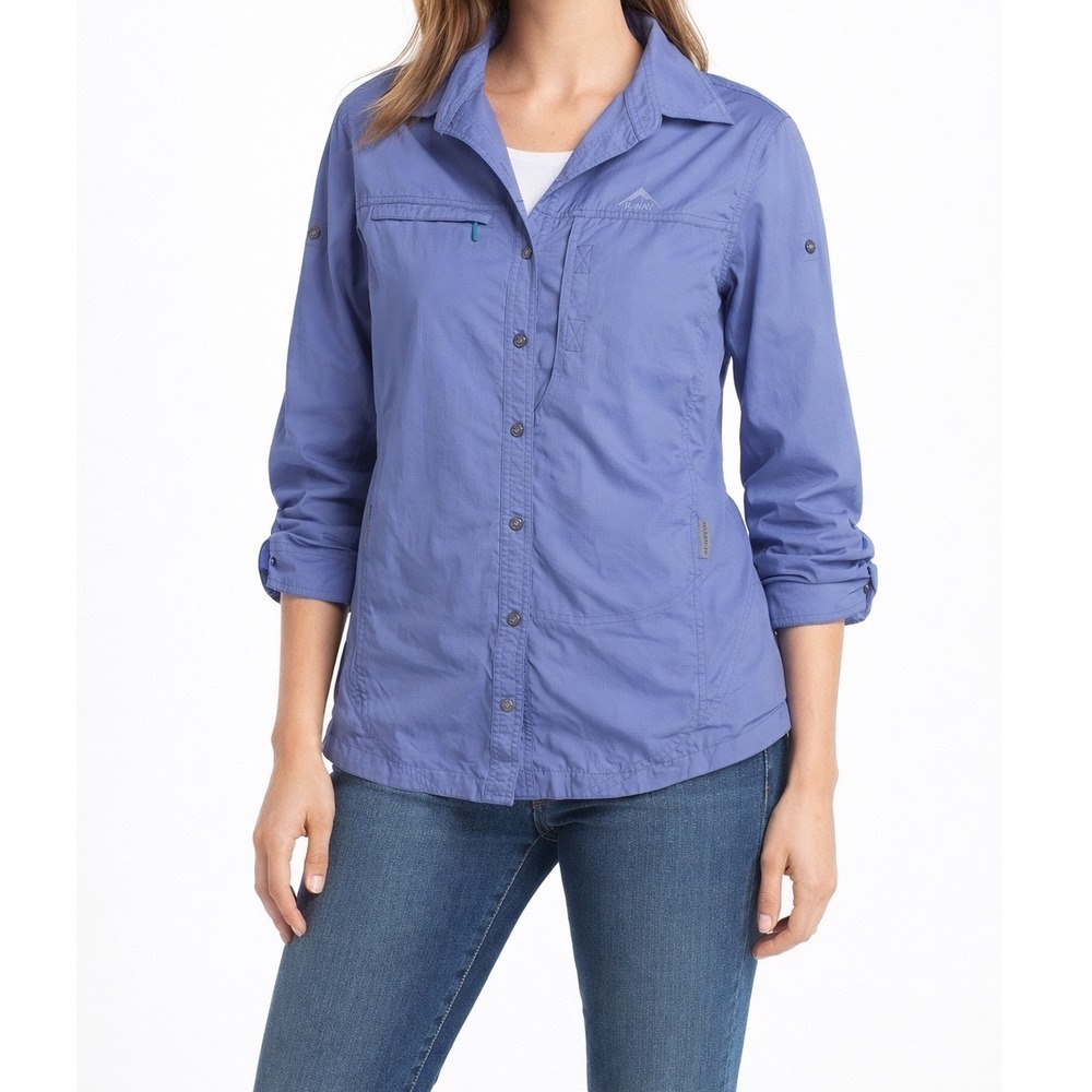 K-Way‎ Women's Technical Design Lightweight Outdoor Button Up Shirt Blue- 12